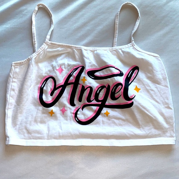 Fashion Nova Tops - Fashion Nova Angel Spaghetti Strap Airbrushed Spray Paint Crop Top